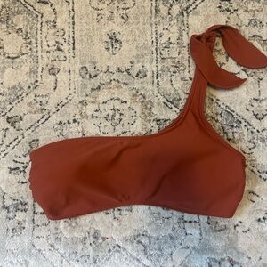 Abercrombie & Fitch orange one shoulder bikini top with tie detail; size L